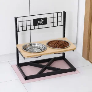 Verhoogde Hondenbak met Decoratie Rek | Verstelbare Hoogte voor Comfortabel Eten